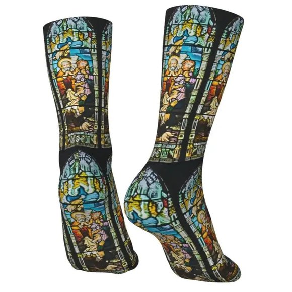 Stained Glass Jesus Christ God Religious Gothic Goth Unisex Crew Socks - Picture 2 of 8